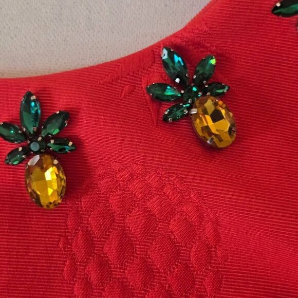 Talbots Womens Pineapple Print Sleeveless Jeweled Sheath Dress Plus Size 18W - Picture 5 of 12